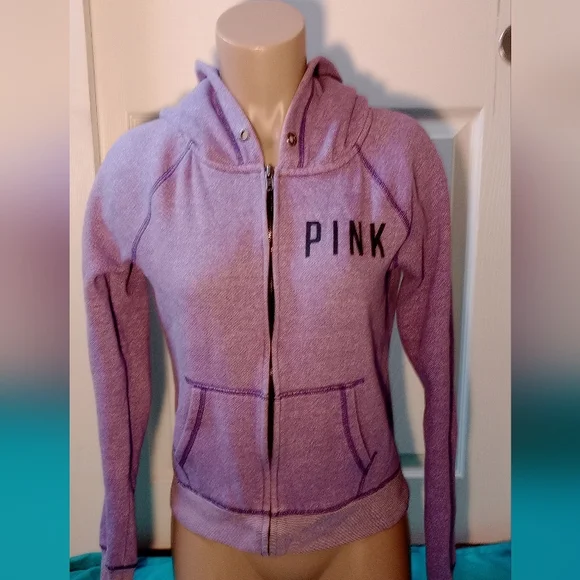 PINK VICTORIA SECRET PURPLE JACKET WITH HOOD, SIZE SMALL - Picture 1 of 9